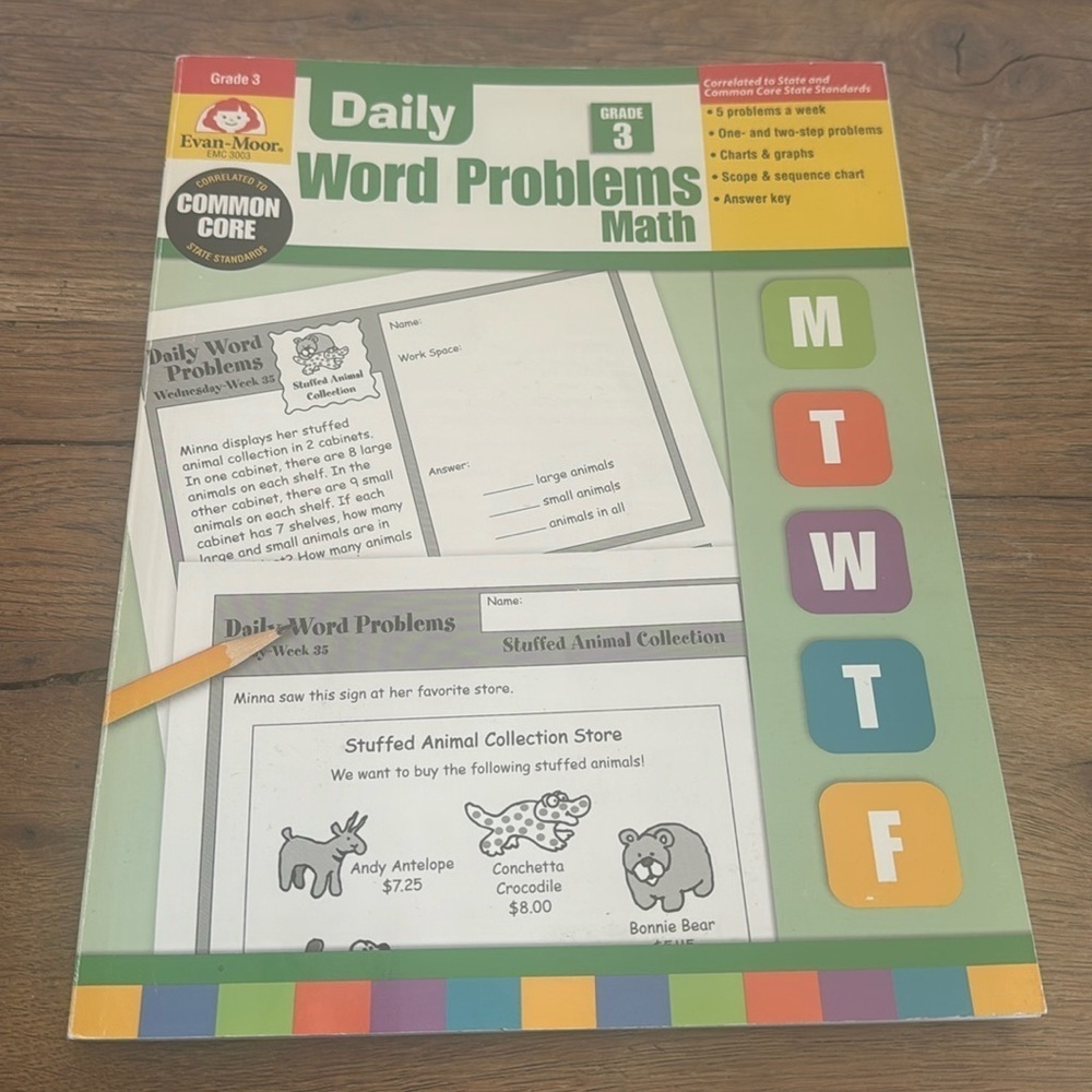 Daily Word problems, math grade 3 common core book
